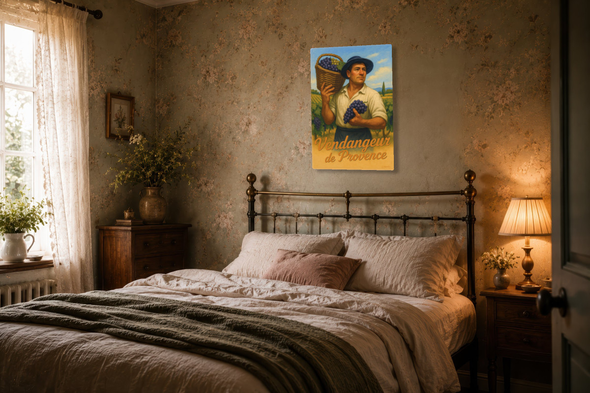 V02-16, Affiche vintage métiers anciens - Vendangeur de Provence