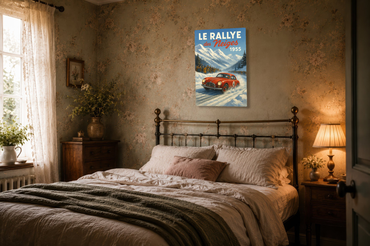 V02-16, Affiche vintage sport - Le Rallye des neiges 1955