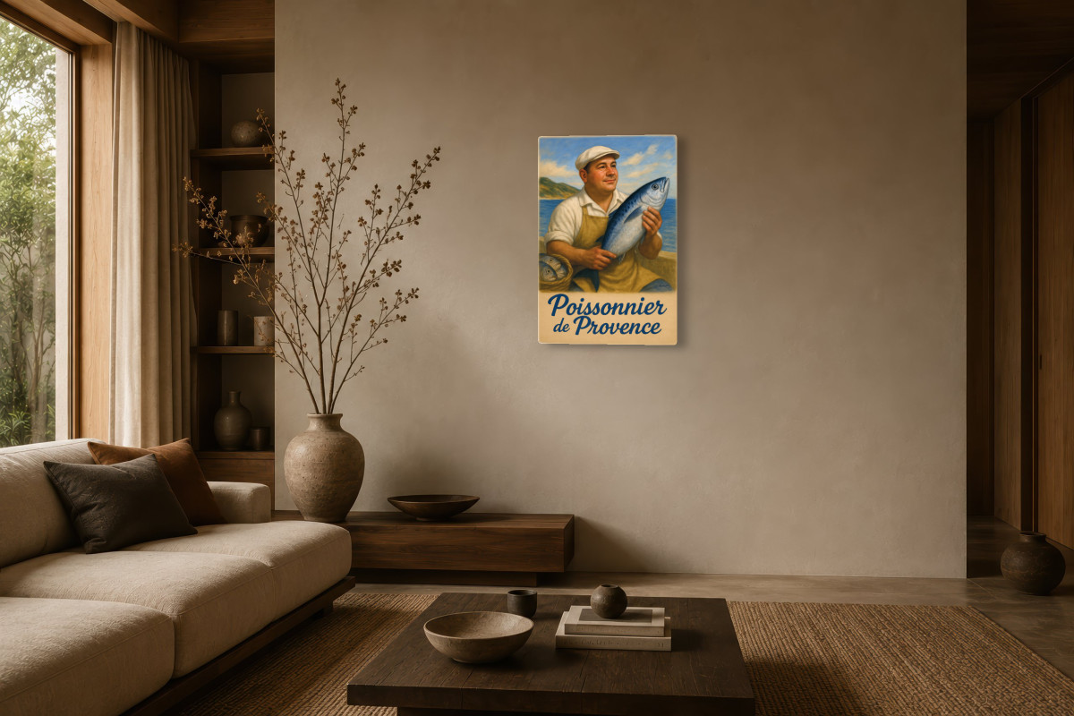 V03-05, Affiche vintage métiers anciens - Poissonnier de Provence