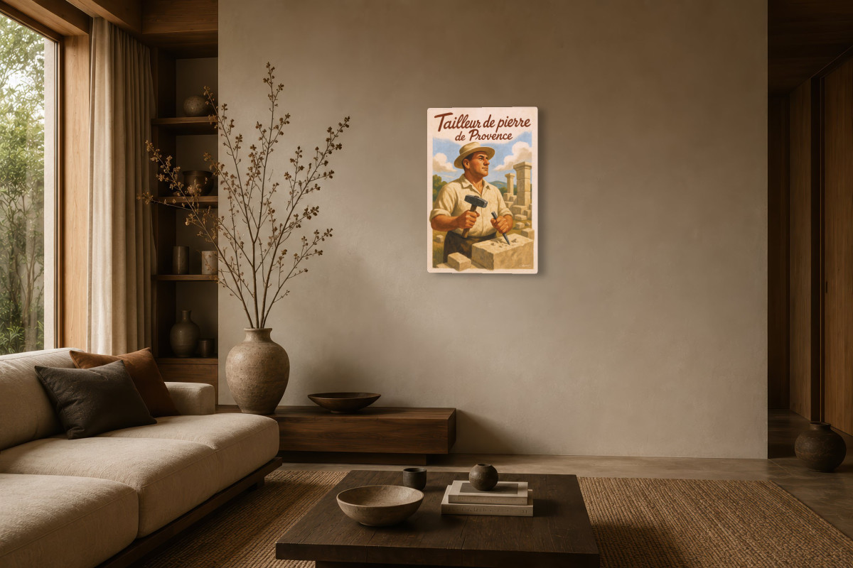 V03-05, Affiche vintage métiers anciens - Tailleur de pierre de Provence