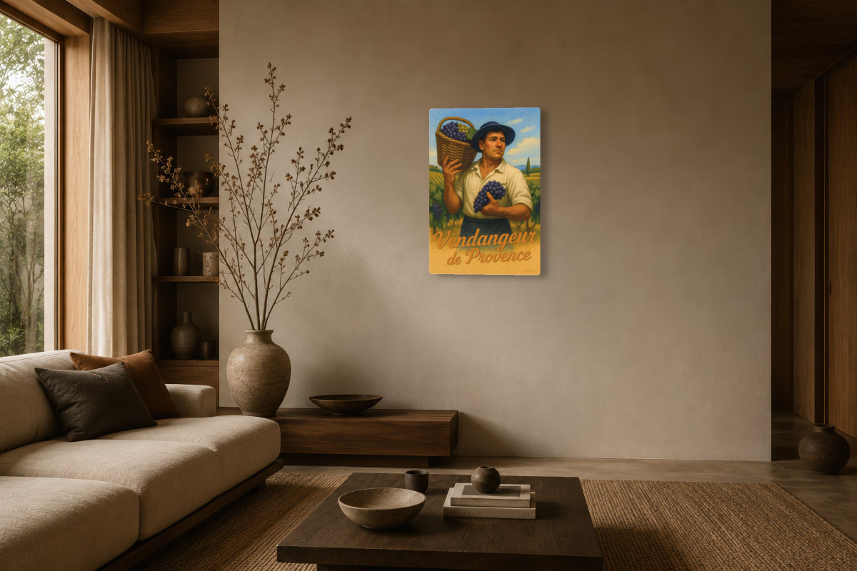 V03-05, Affiche vintage métiers anciens - Vendangeur de Provence