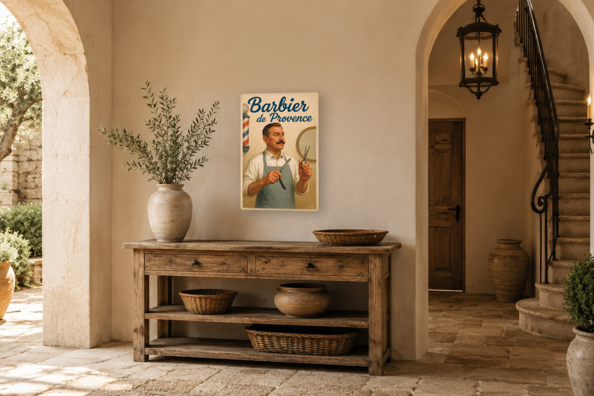 V01-24, Affiche vintage métiers anciens - Barbier de Provence