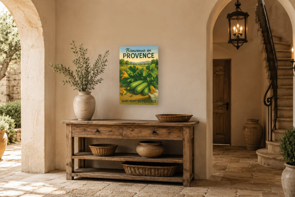 V01-24, Affiche vintage botanique - Courgettes de Provence - Fraîcheur du Jardin