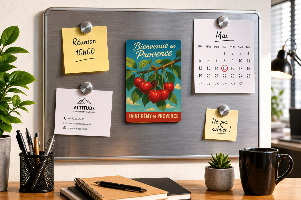 Mockup magnet 04 — Magnet Rouge éclat – Cerises de Provence au soleil