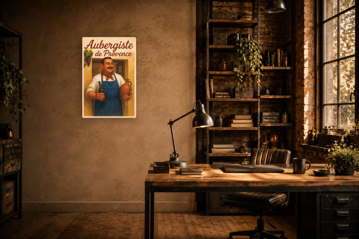 V02-15, Affiche vintage métiers anciens - Aubergiste de Provence