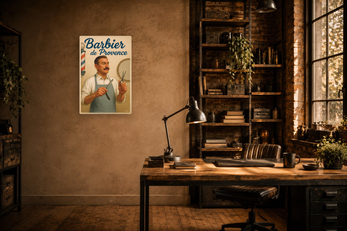 V02-15, Affiche vintage métiers anciens - Barbier de Provence