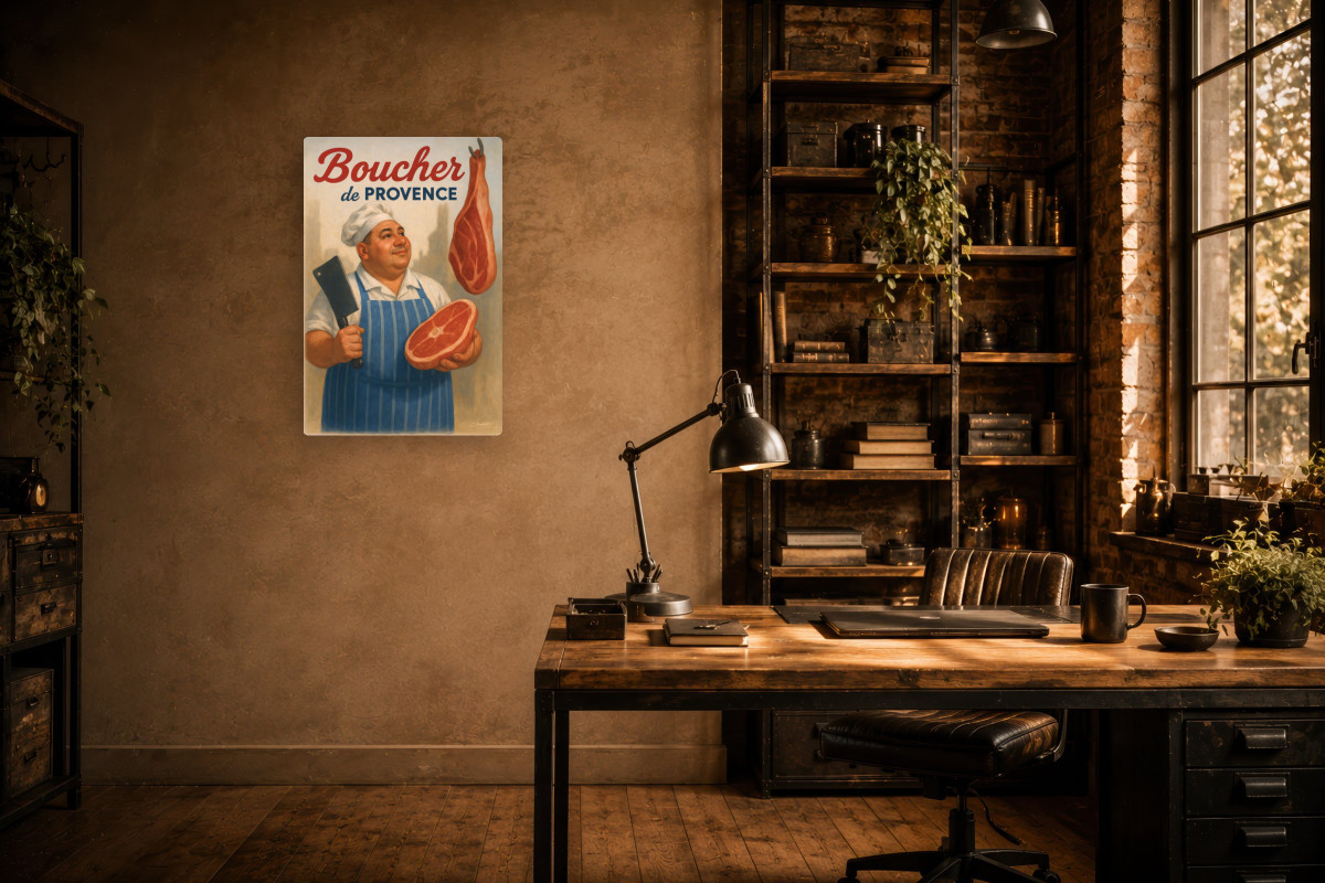V02-15, Affiche vintage métiers anciens - Boucher de Provence