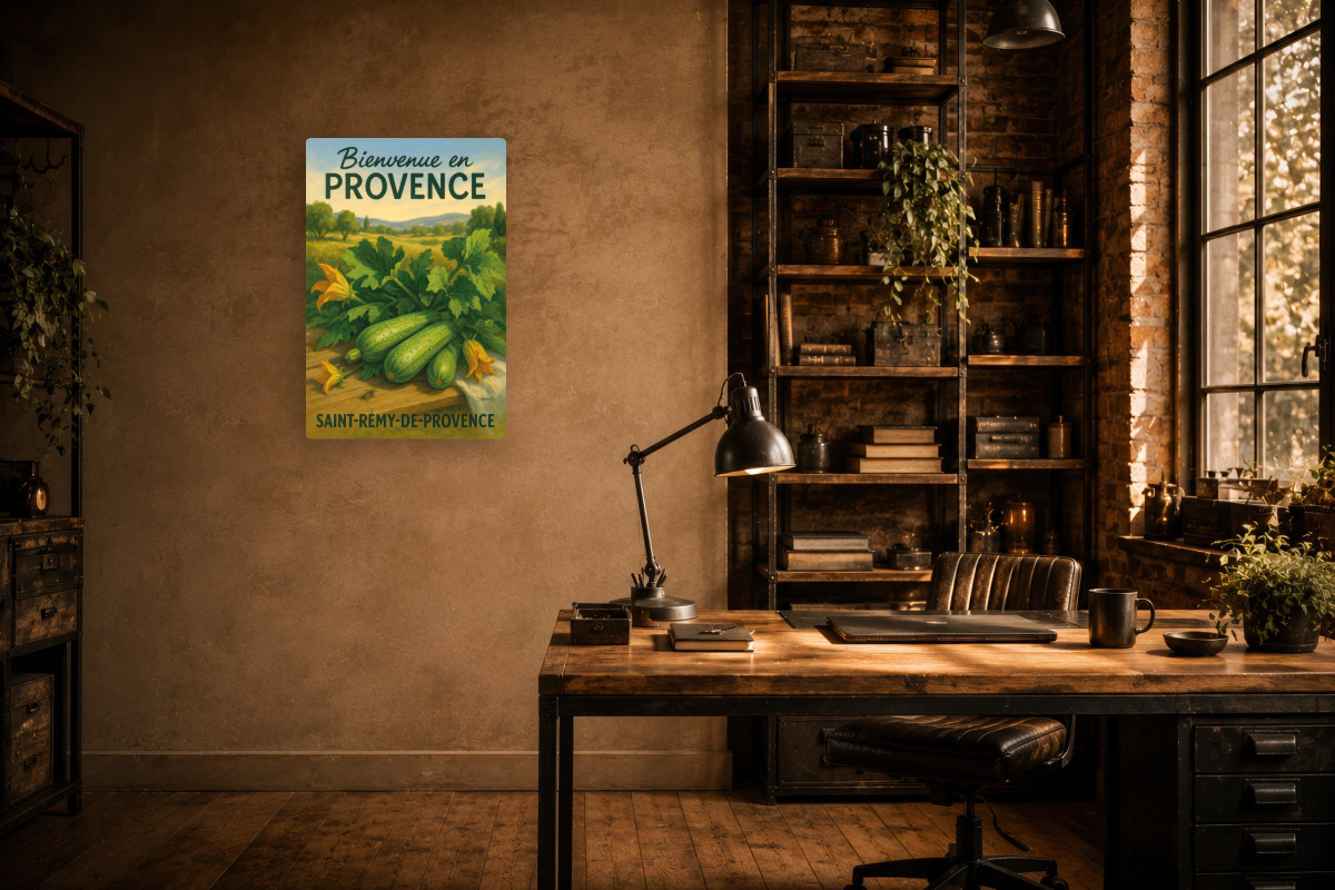 V02-15, Affiche vintage botanique - Courgettes de Provence - Fraîcheur du Jardin