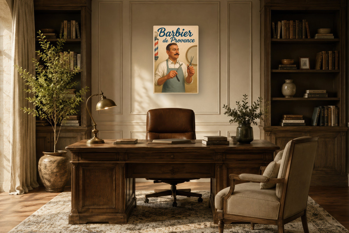 V01-09, Affiche vintage métiers anciens - Barbier de Provence