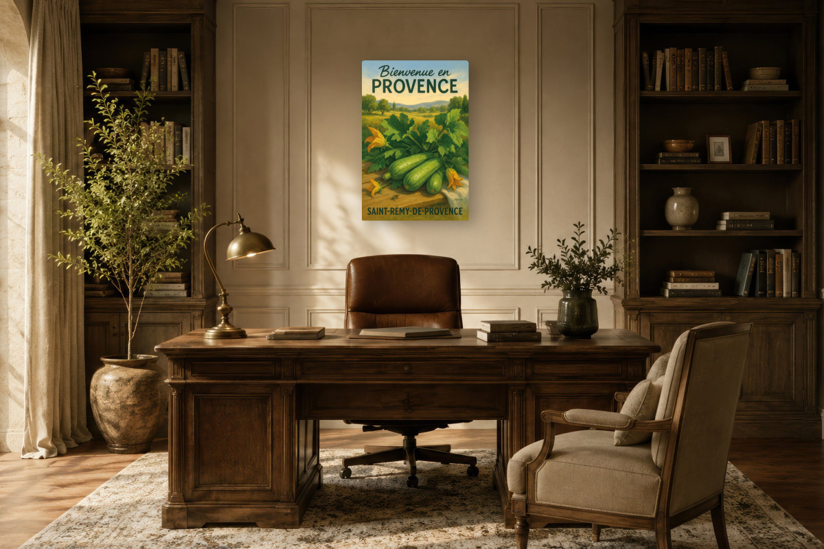 V01-09, Affiche vintage botanique - Courgettes de Provence - Fraîcheur du Jardin