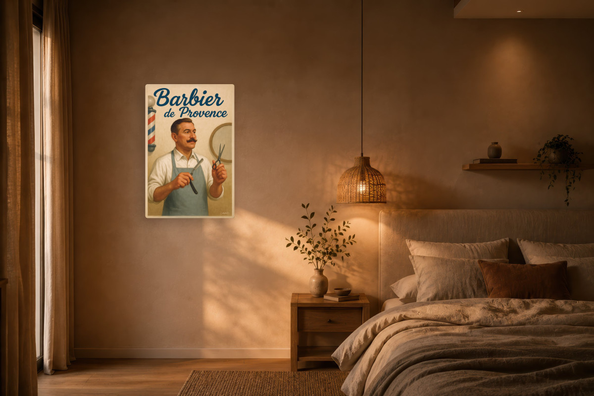 V02-17, Affiche vintage métiers anciens - Barbier de Provence