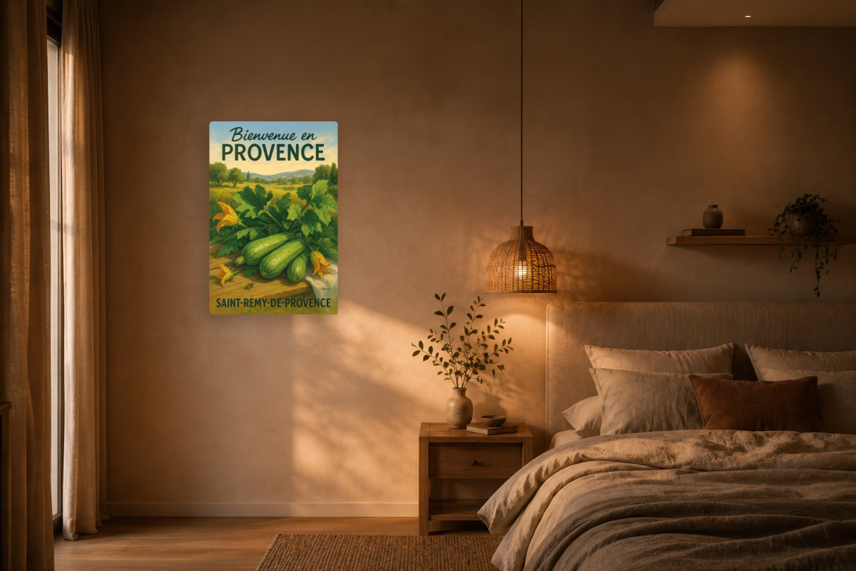 V02-17, Affiche vintage botanique - Courgettes de Provence - Fraîcheur du Jardin