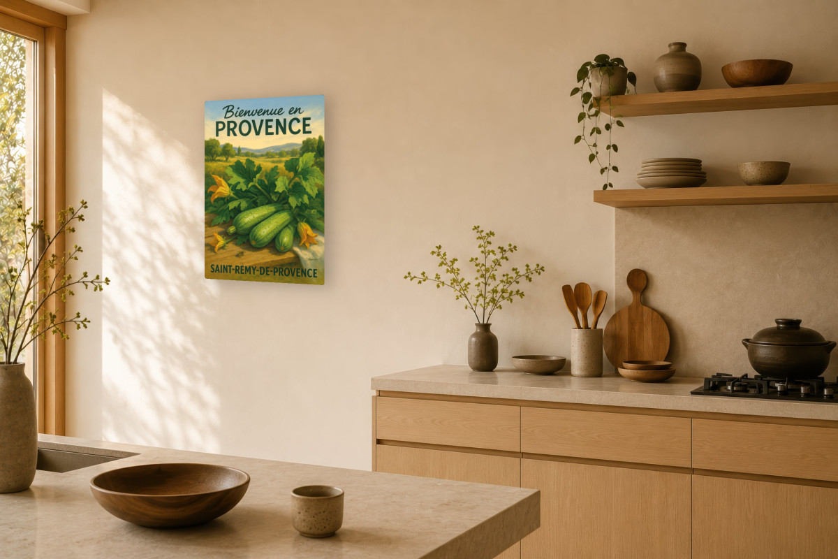 V03-08, Affiche vintage botanique - Courgettes de Provence - Fraîcheur du Jardin