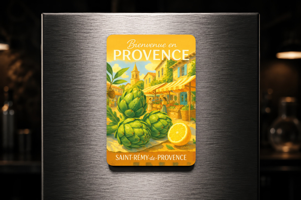 Mockup magnet 05 — Magnet Légumes du marché – Artichaut de Saint-Rémy