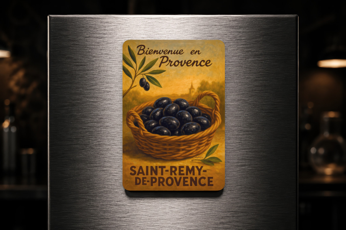Mockup magnet 05 — Magnet L’or noir de Provence – Panier d’olives
