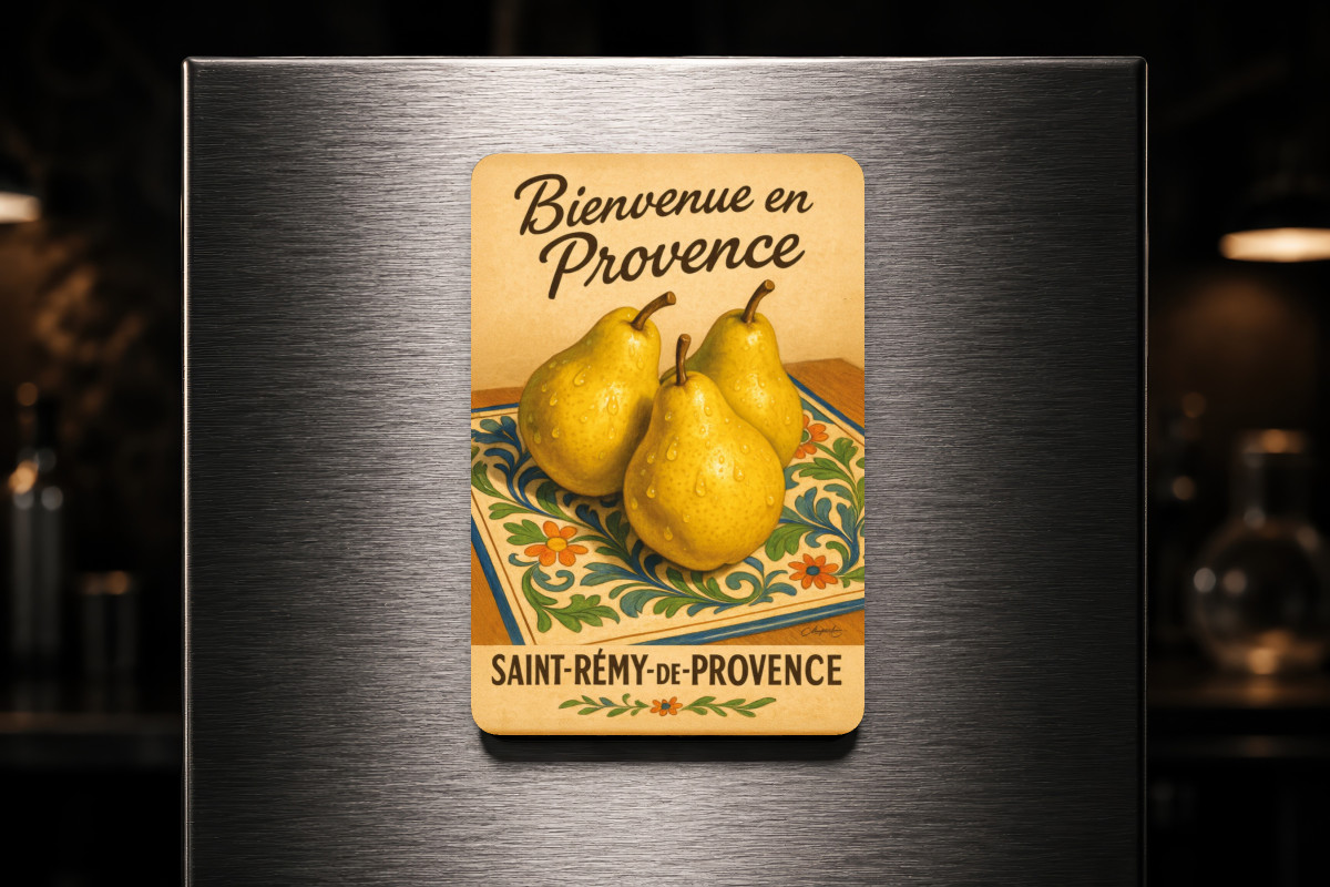 Mockup magnet 05 — Magnet Douceur d’automne – Poire dorée de Provence