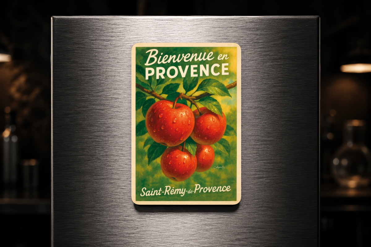 Mockup magnet 05 — Magnet Pommes d’automne – Rouge des vergers provençaux