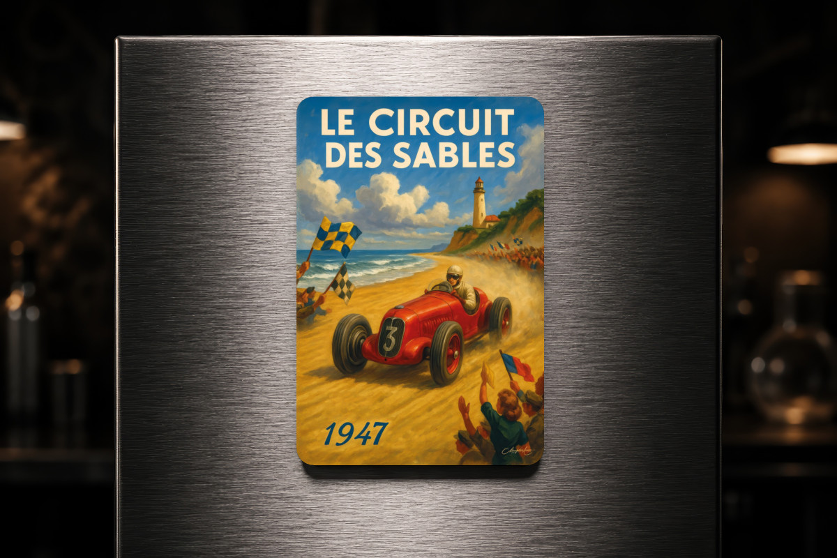Mockup magnet 05 — Magnet Les Bolides de la Plage – 1947