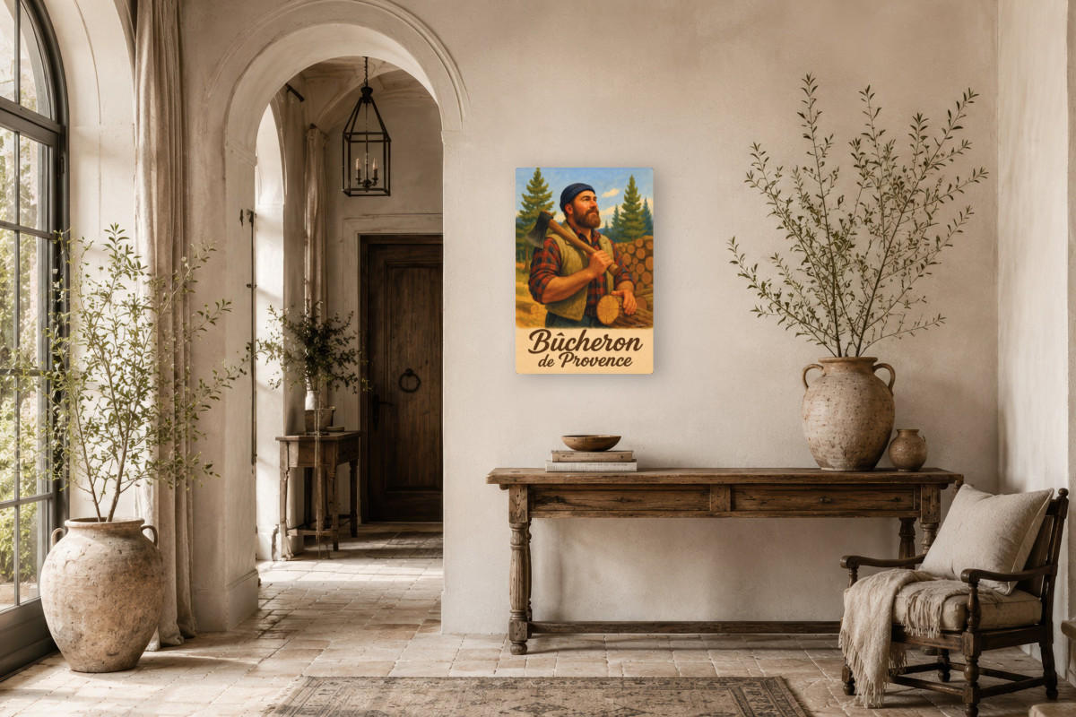 V01-15, Affiche vintage métiers anciens - Bûcheron de Provence