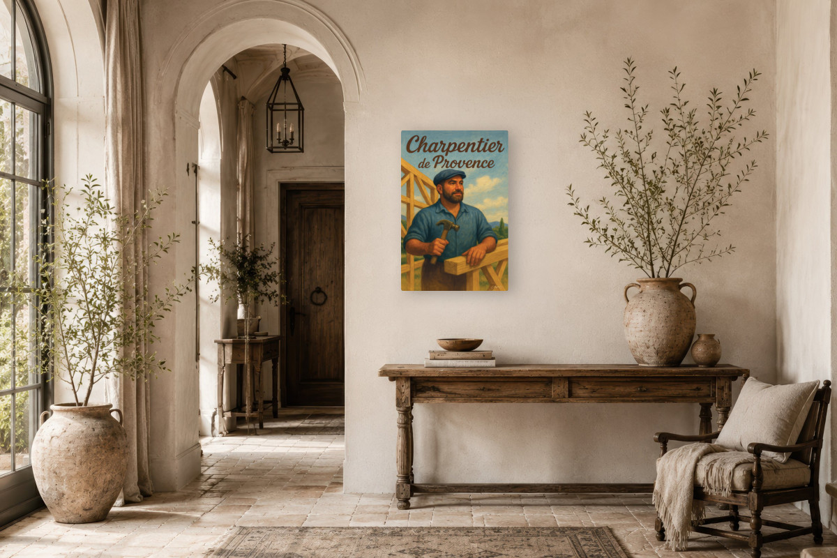 V01-15, Affiche vintage métiers anciens - Charpentier de Provence