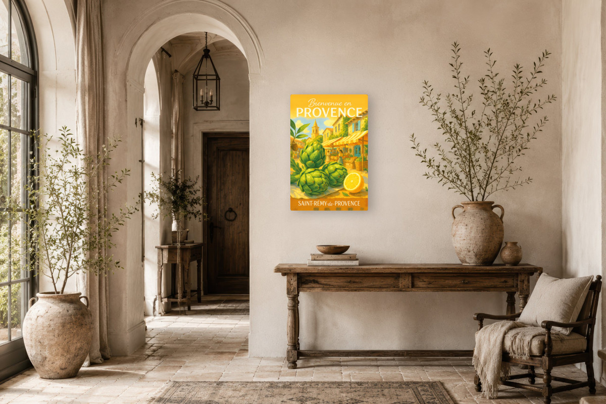 V01-15, Affiche vintage botanique - Légumes du marché - Artichaut de Saint-Rémy