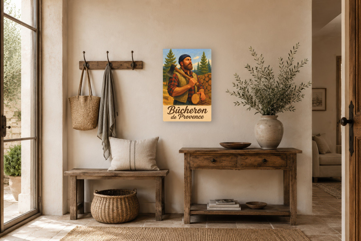 V01-21, Affiche vintage métiers anciens - Bûcheron de Provence