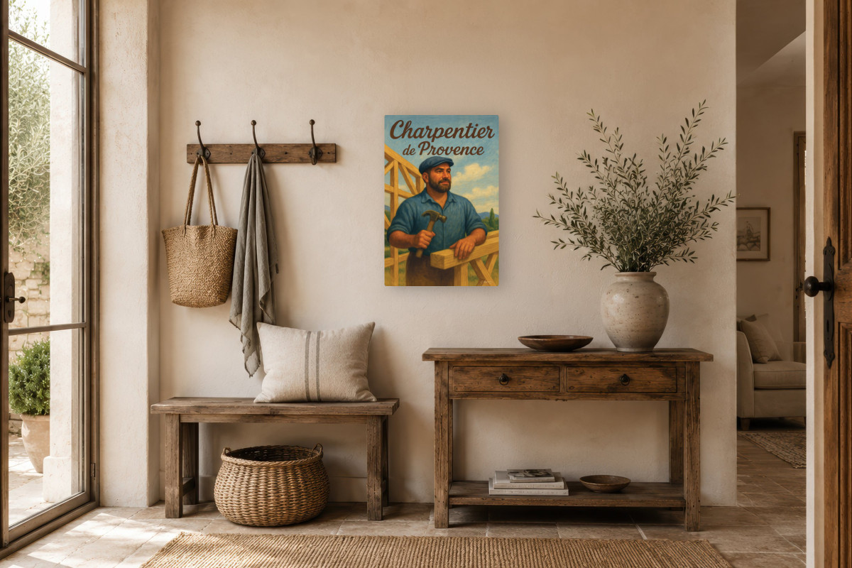 V01-21, Affiche vintage métiers anciens - Charpentier de Provence