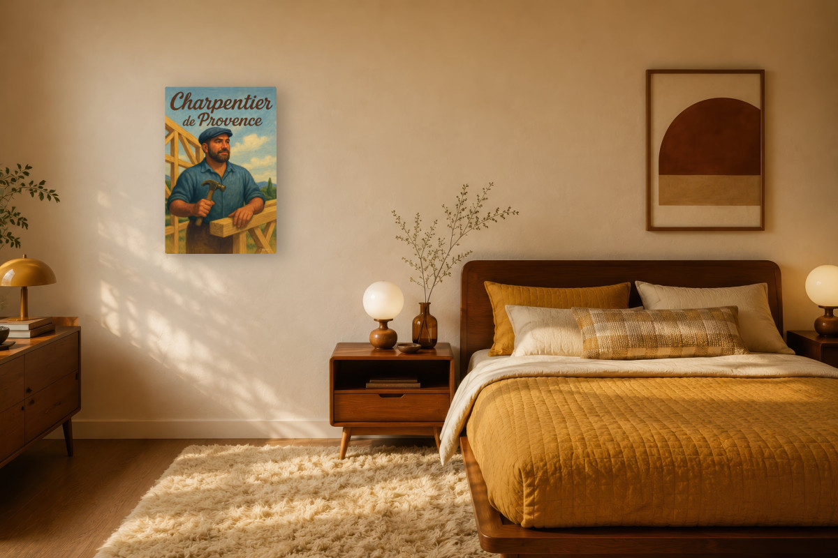 V03-15, Affiche vintage métiers anciens - Charpentier de Provence