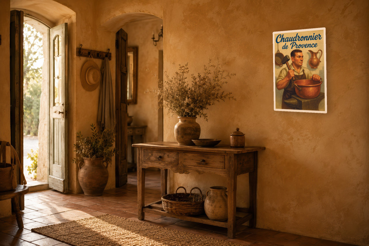 V02-10, Affiche vintage métiers anciens - Chaudronnier de Provence