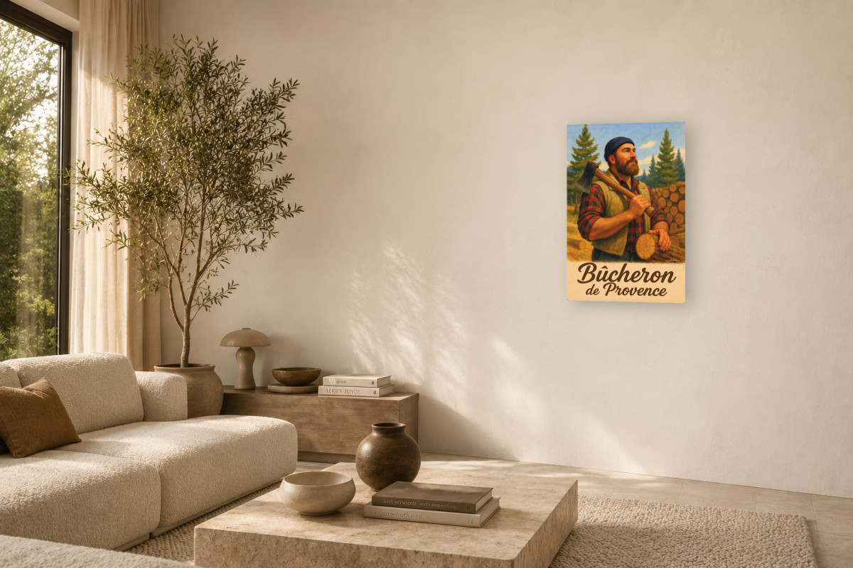 V03-02, Affiche vintage métiers anciens - Bûcheron de Provence