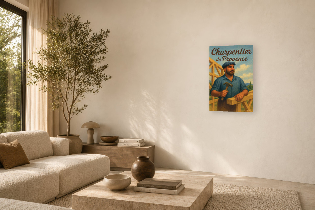 V03-02, Affiche vintage métiers anciens - Charpentier de Provence