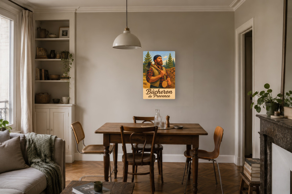 V04-12, Affiche vintage métiers anciens - Bûcheron de Provence