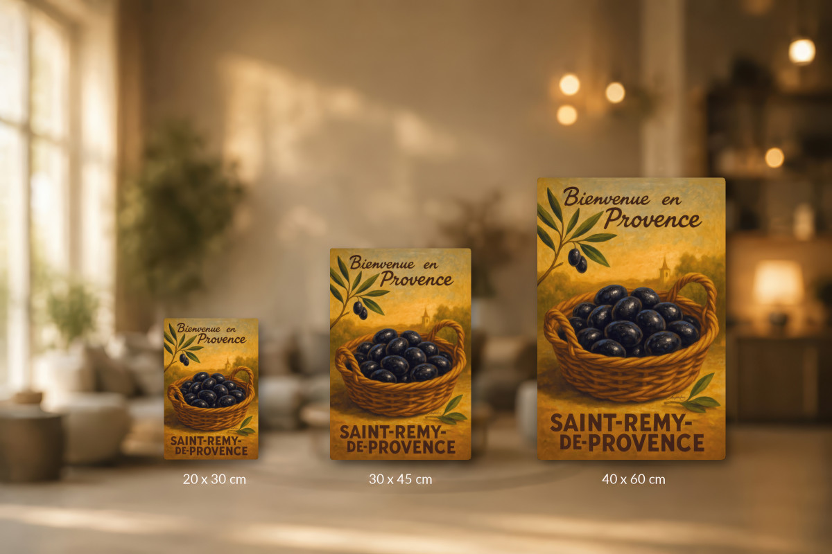 Collection 40x60, Affiche vintage botanique - L’or noir de Provence - Panier d’olives