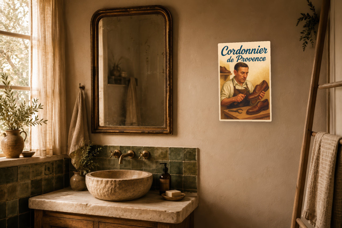 V02-18, Affiche vintage métiers anciens - Cordonnier de Provence