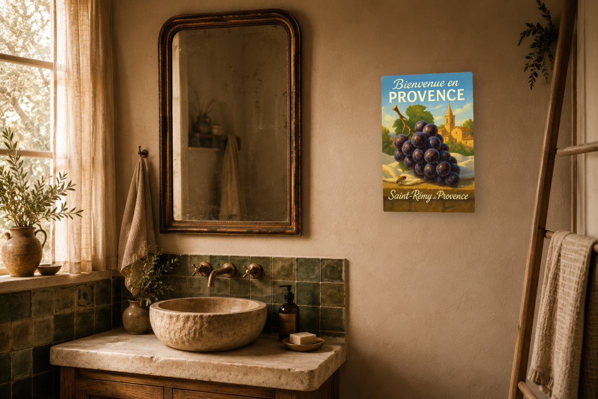 V02-18, Affiche vintage botanique - À l’ombre des vignes - Raisin noir de Saint-Rémy