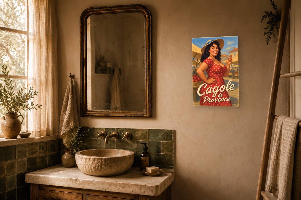 V02-18, Affiche vintage Provence - Cagole de Provence - La reine du marché