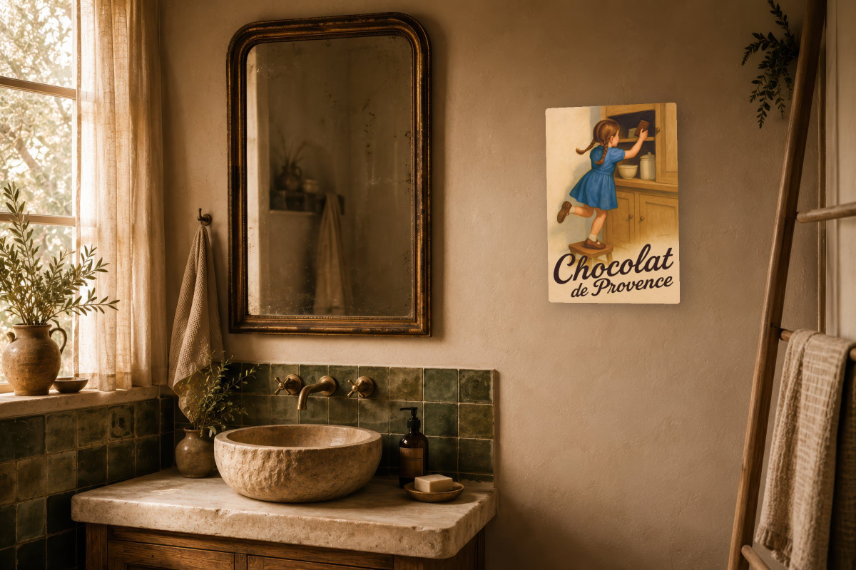 V02-18, Affiche vintage gourmandise - Chocolat de Provence - Le trésor du placard