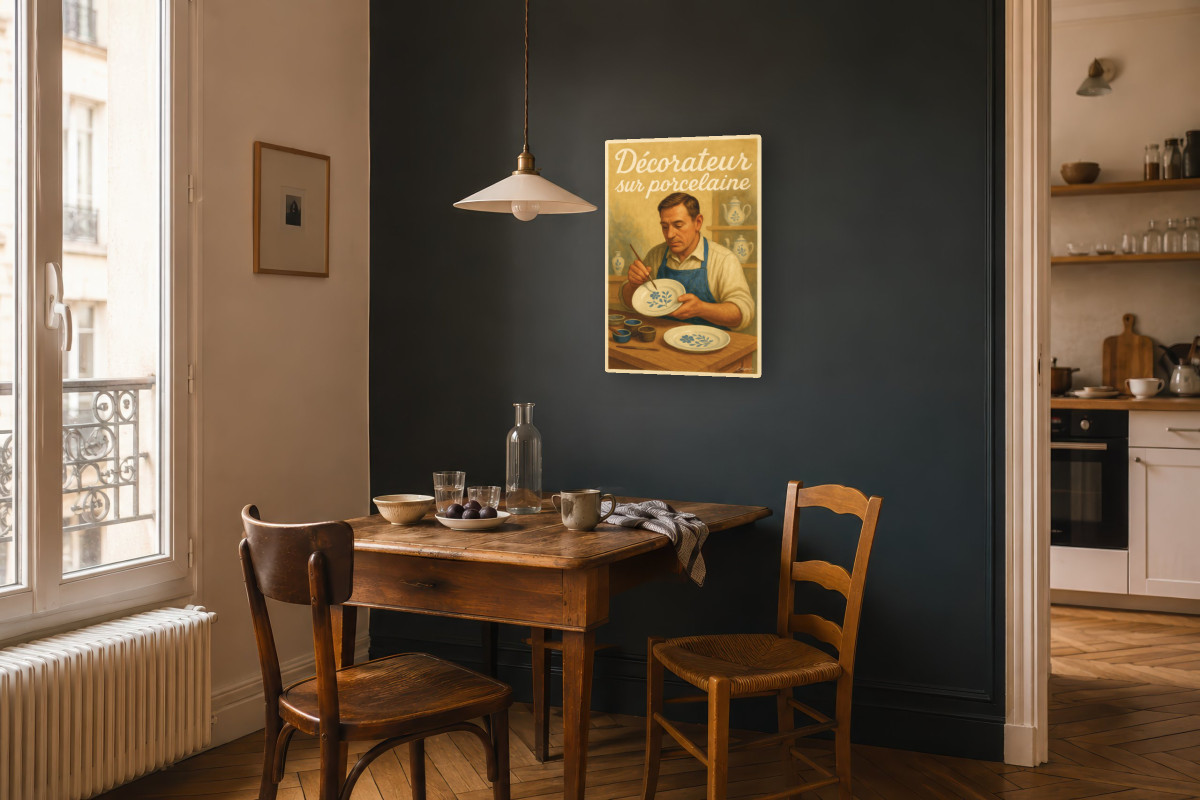 V04-05, Affiche vintage métiers anciens - Décorateur sur porcelaine