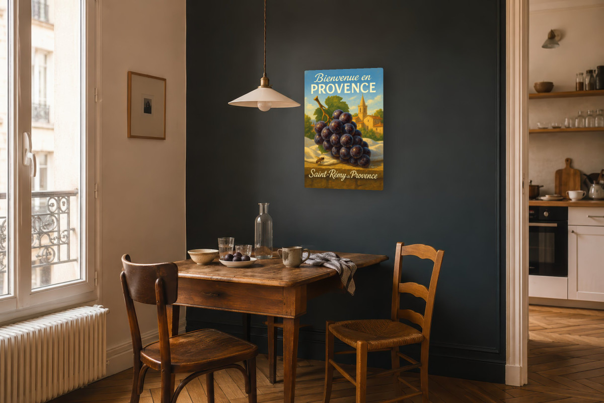 V04-05, Affiche vintage botanique - À l’ombre des vignes - Raisin noir de Saint-Rémy