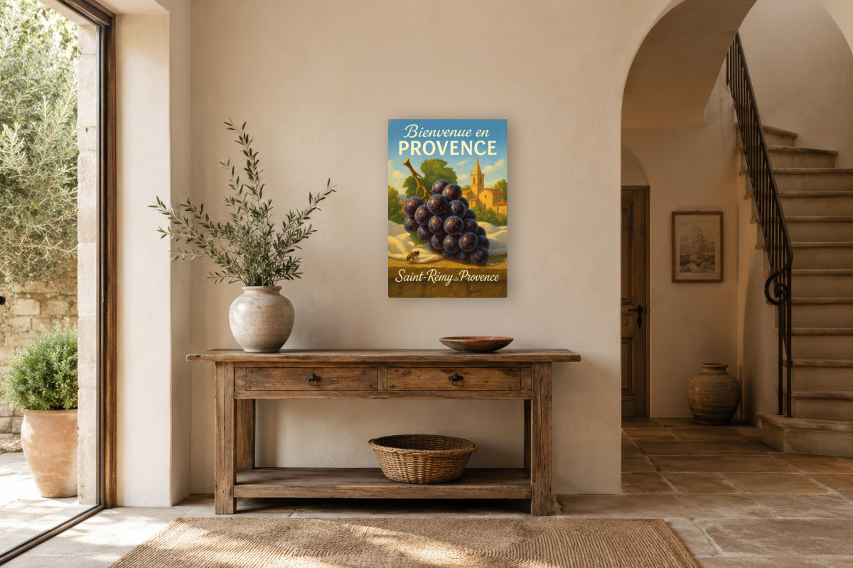 V01-20, Affiche vintage botanique - À l’ombre des vignes - Raisin noir de Saint-Rémy
