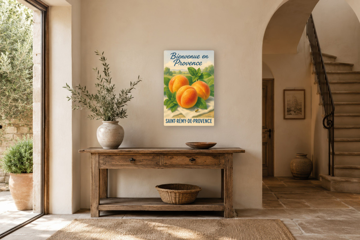 V01-20, Affiche vintage botanique - Chaleur d’été - Abricot au parfum du Sud