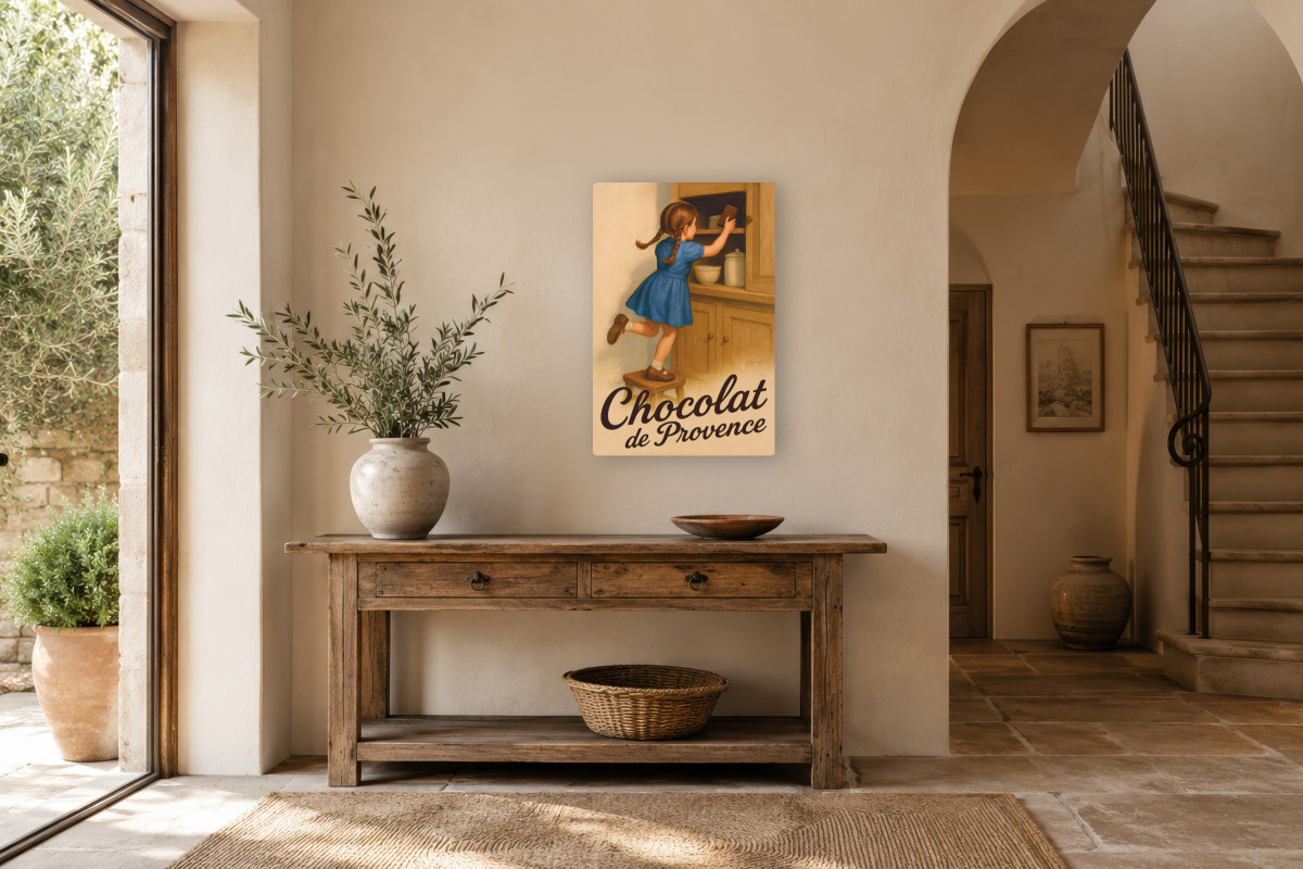 V01-20, Affiche vintage gourmandise - Chocolat de Provence - Le trésor du placard