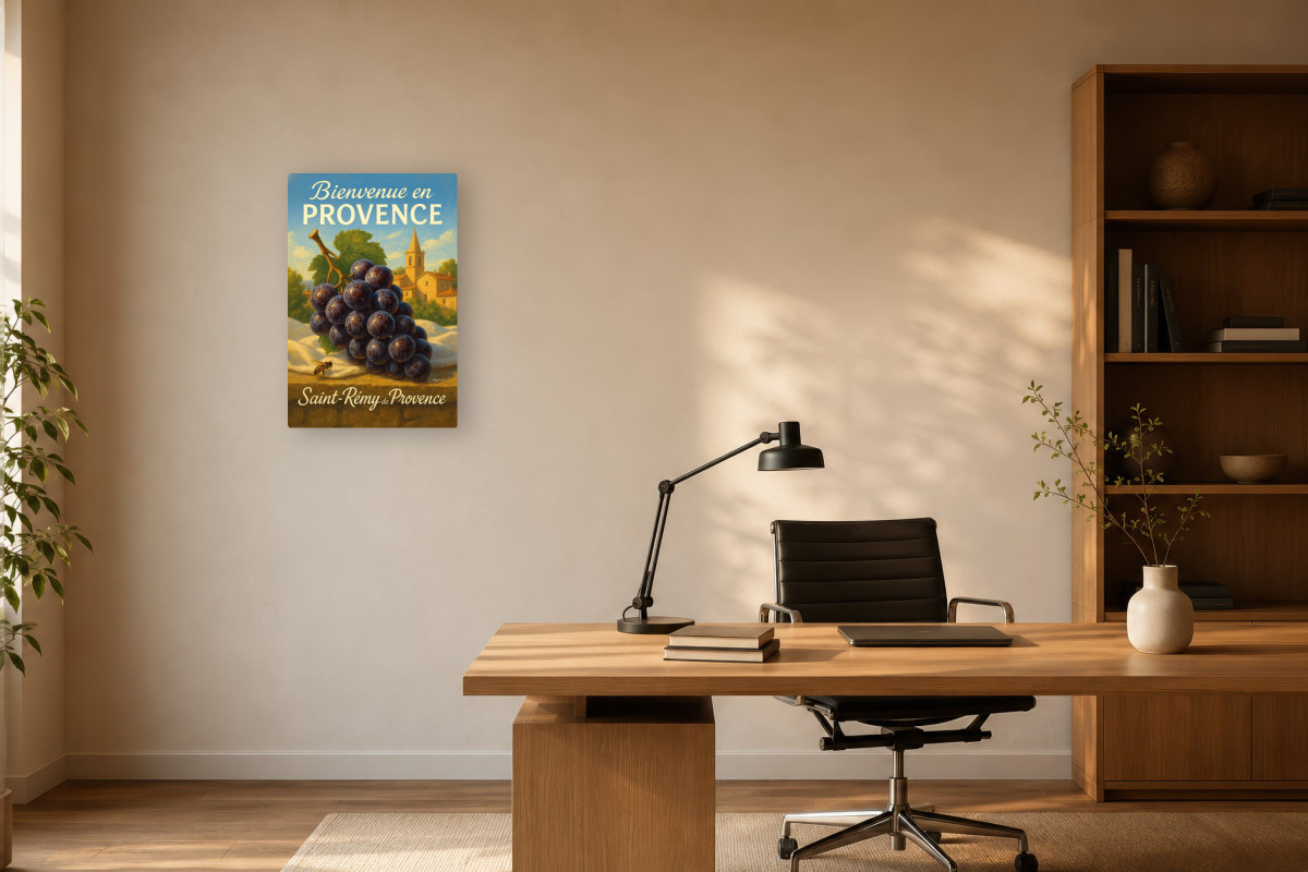V03-13, Affiche vintage botanique - À l’ombre des vignes - Raisin noir de Saint-Rémy