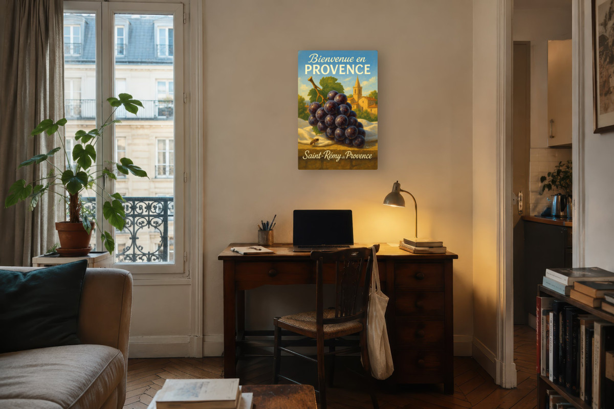 V04-11, Affiche vintage botanique - À l’ombre des vignes - Raisin noir de Saint-Rémy