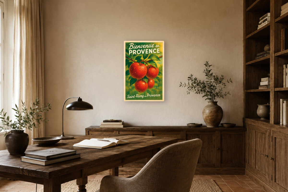 V01-04, Affiche vintage botanique - Pommes d’automne - Rouge des vergers provençaux