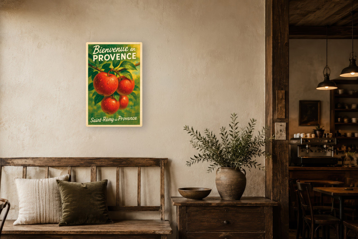 V01-05, Affiche vintage botanique - Pommes d’automne - Rouge des vergers provençaux