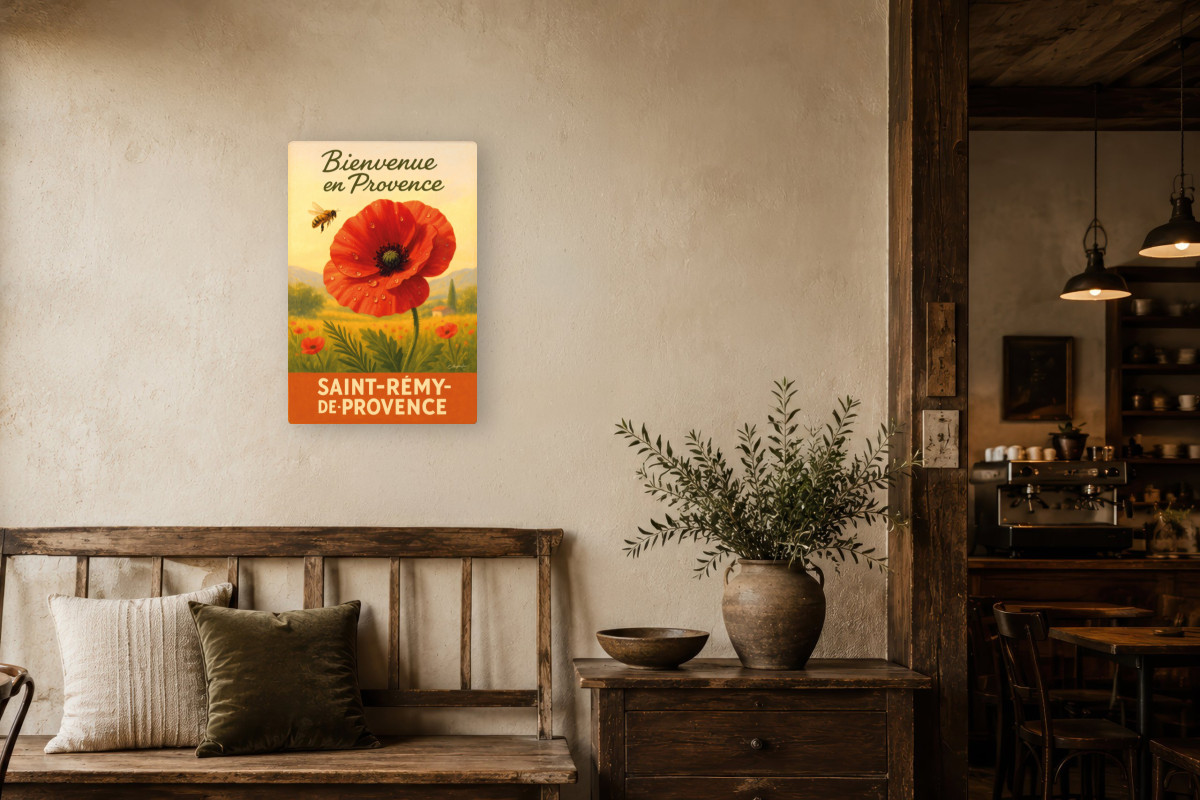 V01-05, Affiche vintage botanique - Matin rouge - Coquelicot en Provence