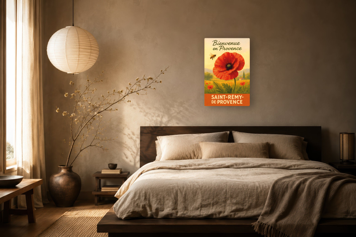 V03-14, Affiche vintage botanique - Matin rouge - Coquelicot en Provence