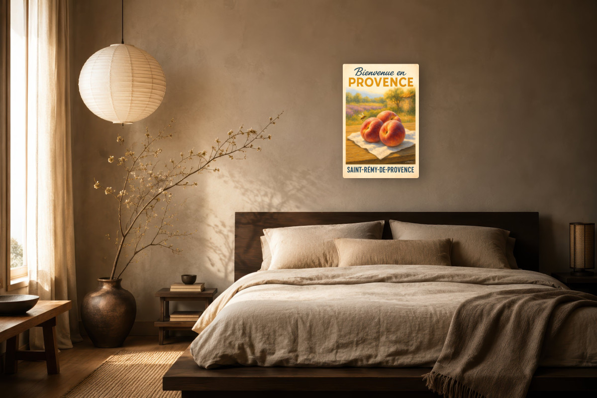 V03-14, Affiche vintage botanique - Pêches de Provence - Douceur d’Été