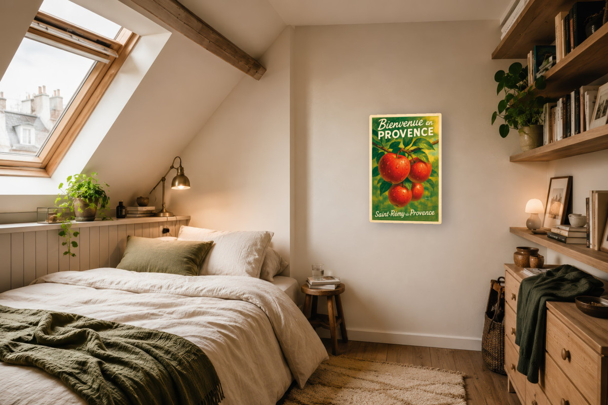 V04-09, Affiche vintage botanique - Pommes d’automne - Rouge des vergers provençaux